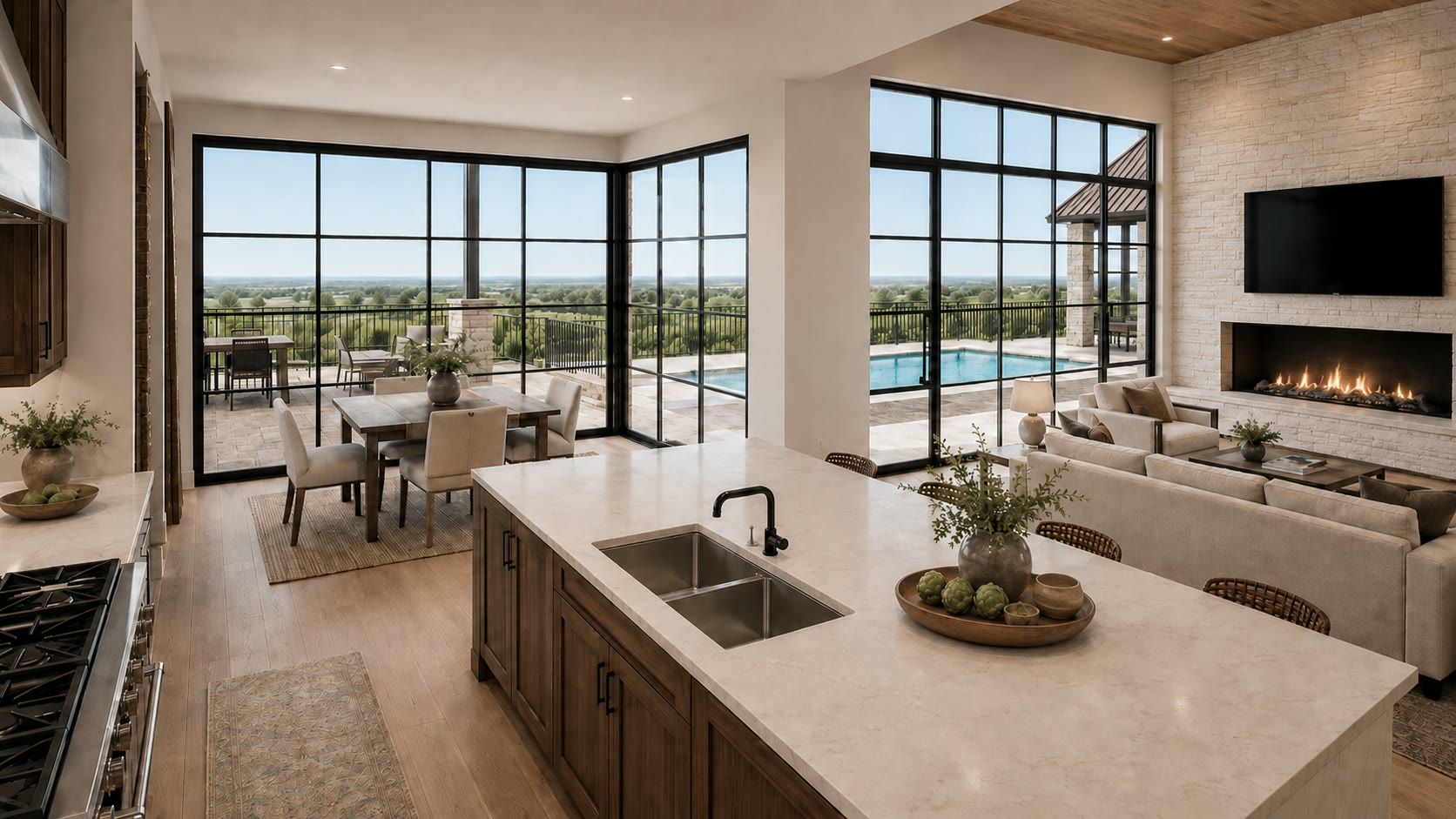 Kitchen, breakfast room, and living area rendering at 4408 Amarra