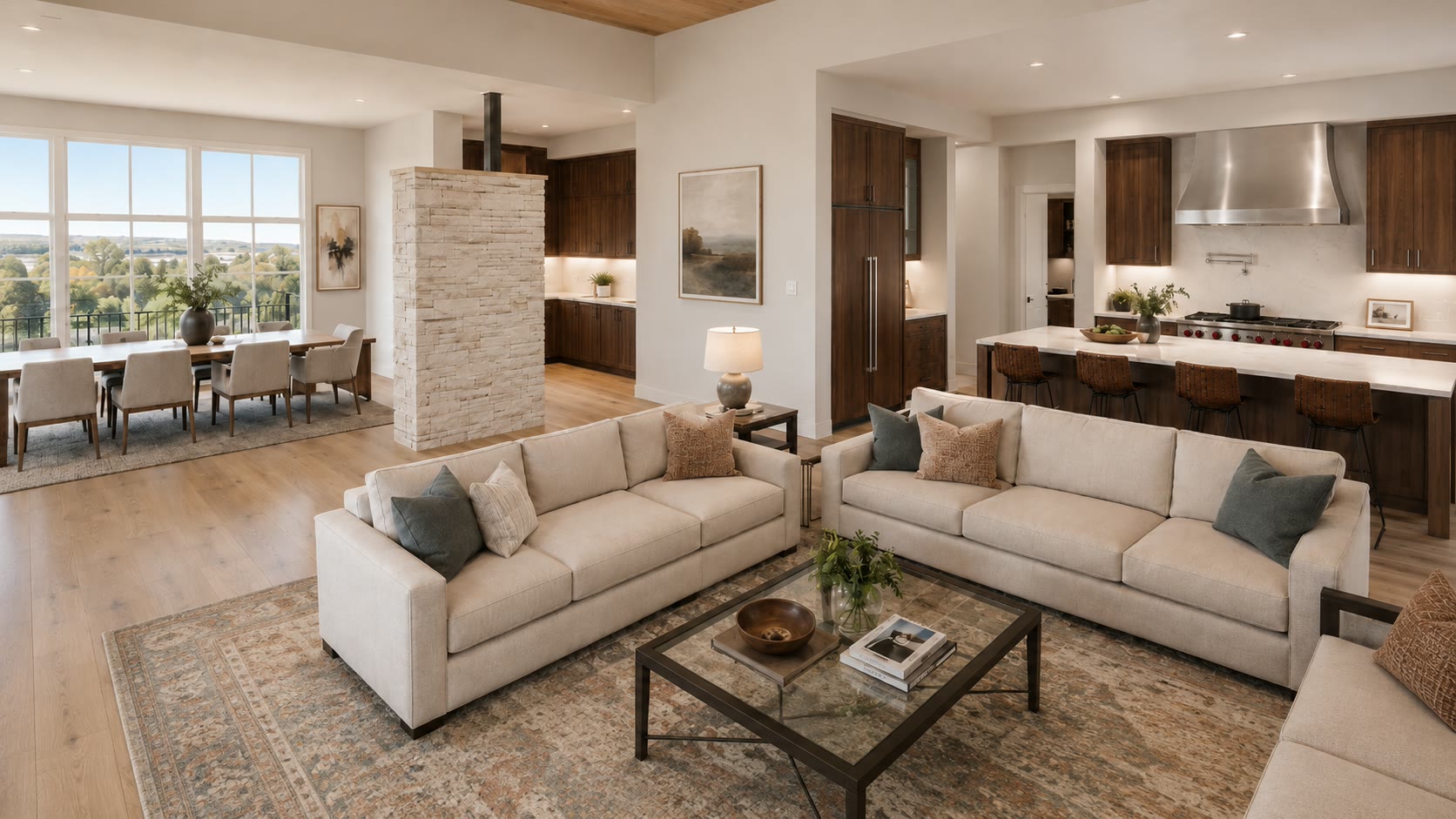 Living, dining, and kitchen rendering at 4408 Amarra