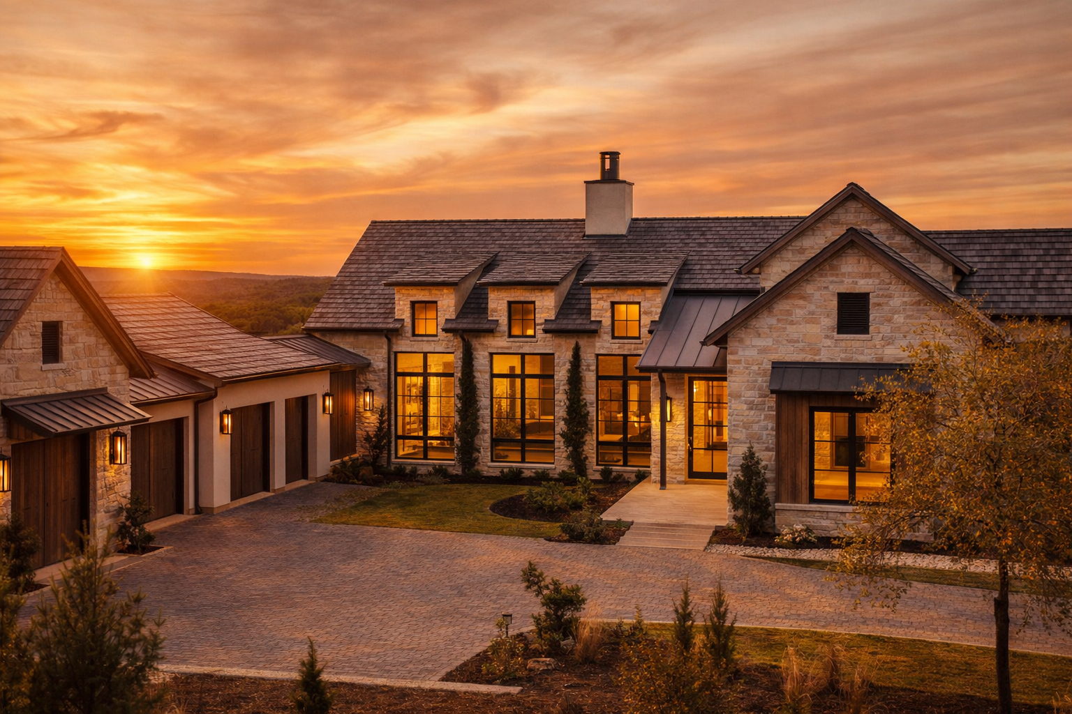 Luxury Holden Hills home exterior at sunset