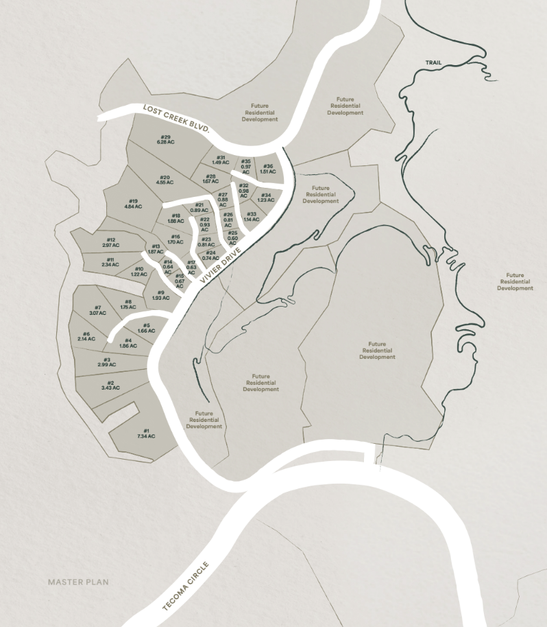 Holden Hills master plan showing homesites and surrounding future residential development