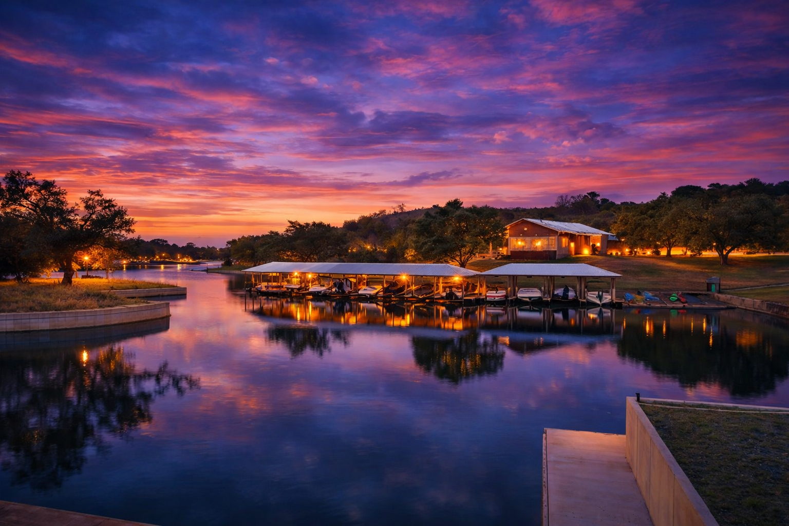 The Trails marina and lake setting